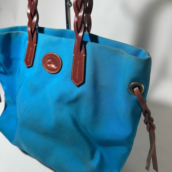 Dooney & Bourke Turquoise Blue Tote with Brown Leather Accents - Picture 4 of 9